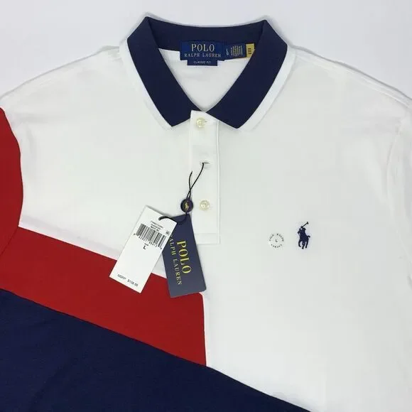 Polo Ralph Lauren Classic Fit Red, White Blue Cotton Men's Polo Shirt‎  Size L